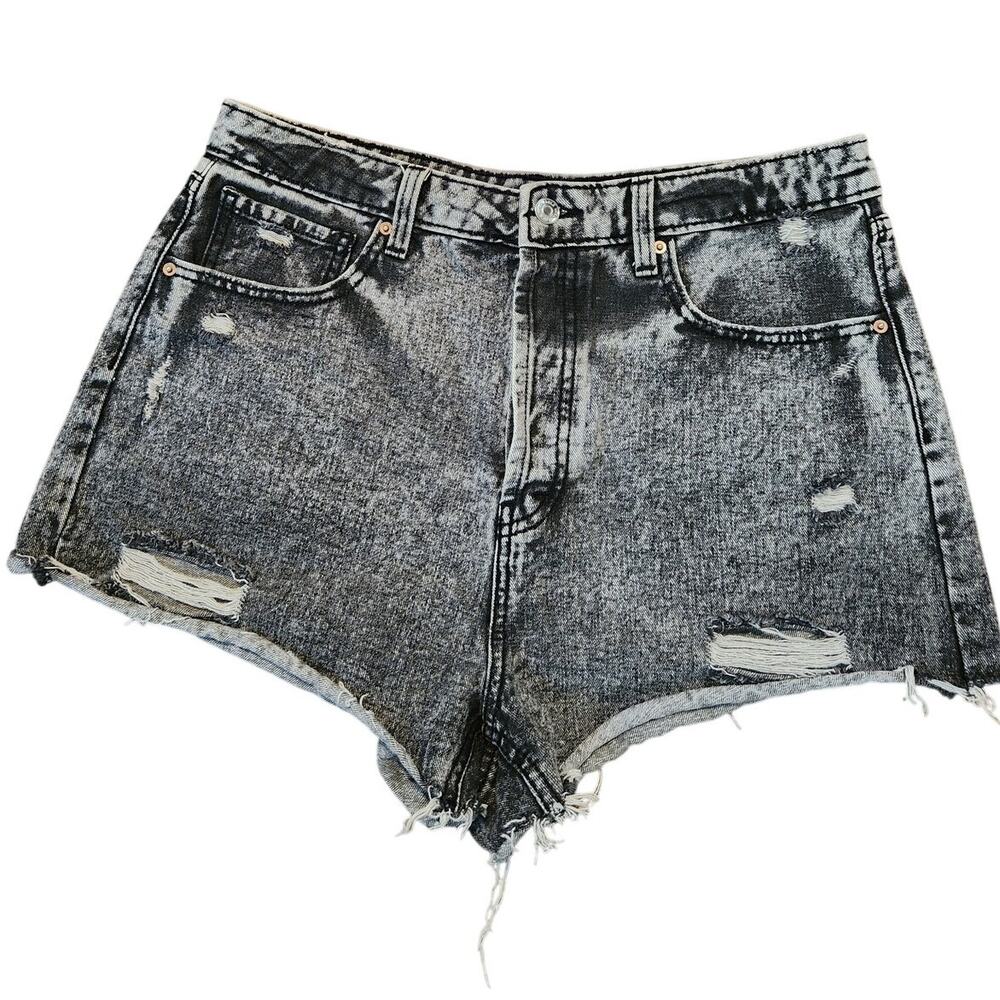 Wild Fable women's size 12 distressed black denim button fly cut off shorts